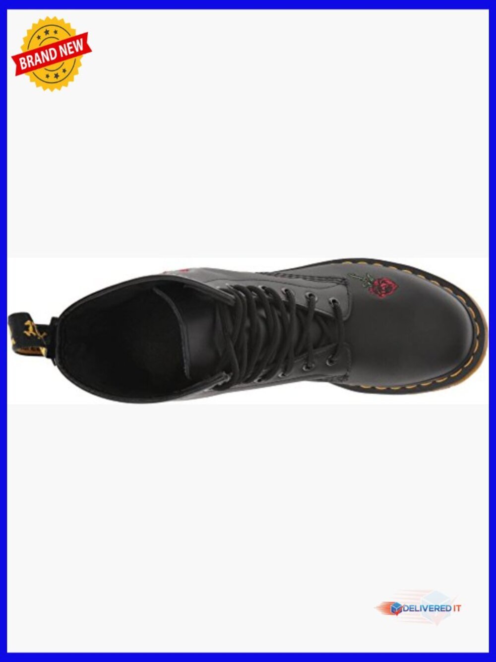 Fashion Boot Ankle Bootie Lace-Up Embroidered Doc Style Leather - Picture 2 of 4